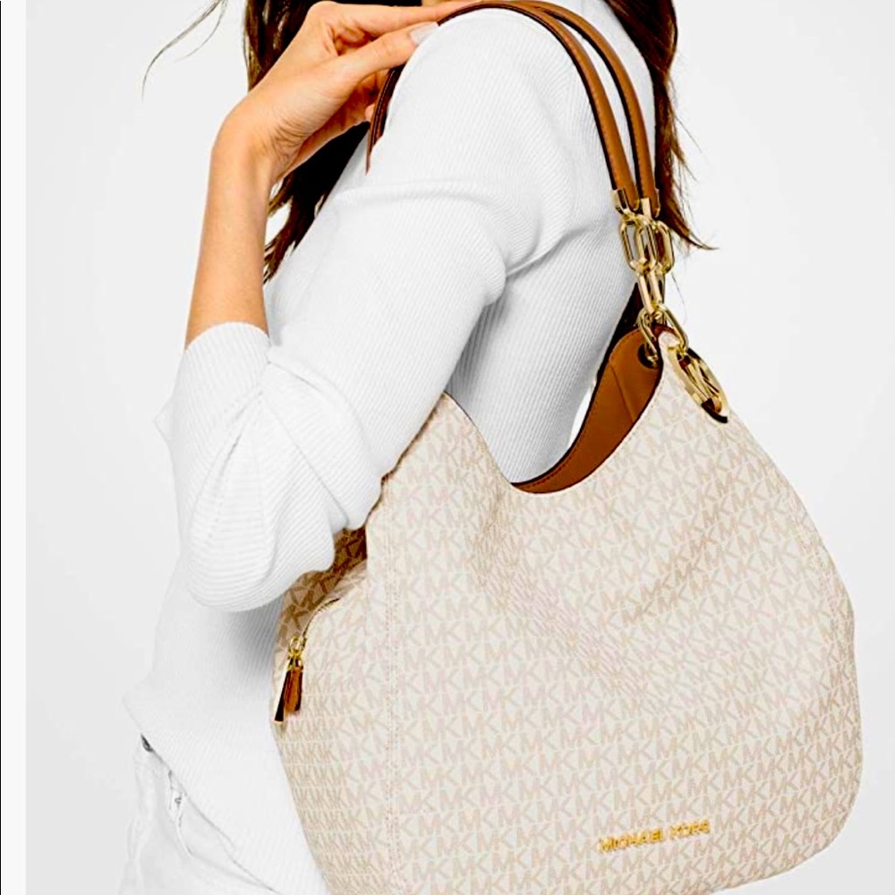 MICHAEL KORS Lillie large chain shoulder bag in Vanilla/Acorn gently used